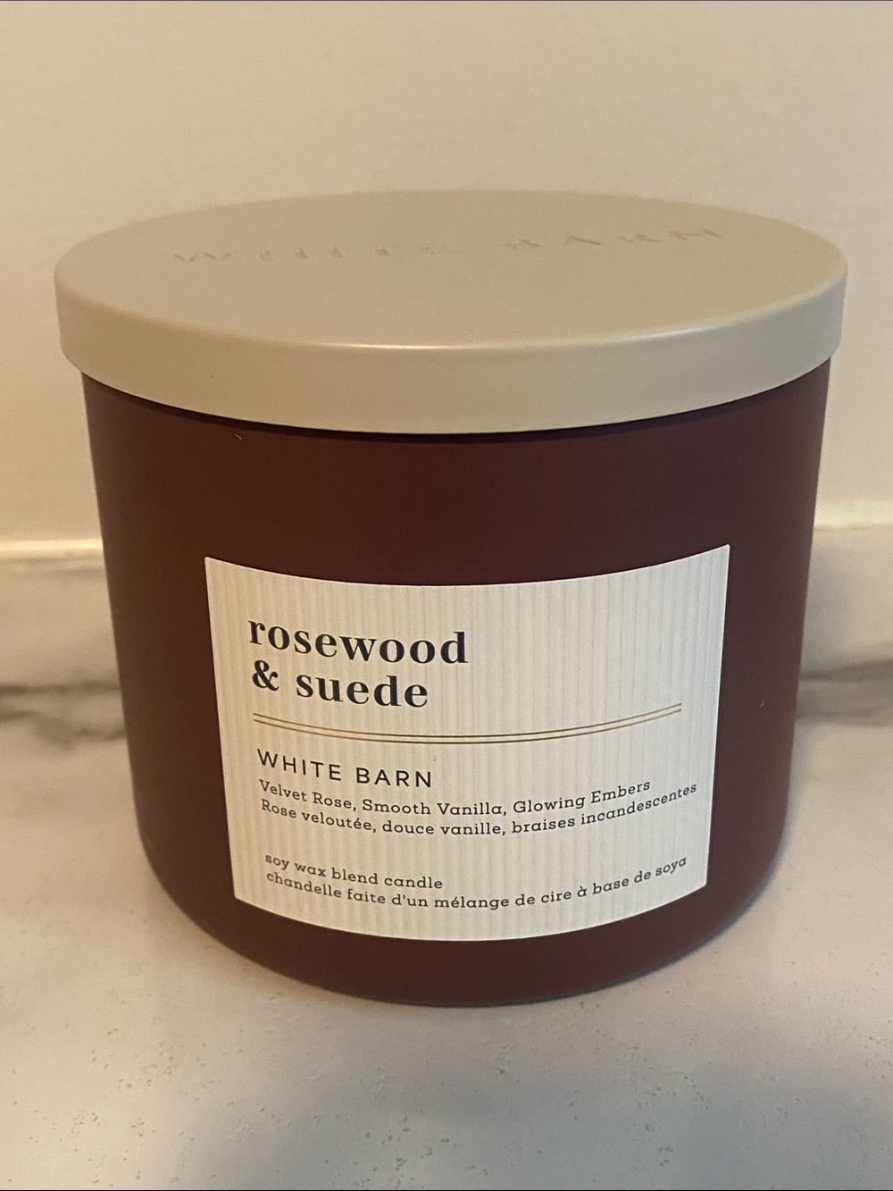 White Barn Bath & Body Works 3-Wick Candle Rosewood & Suede
